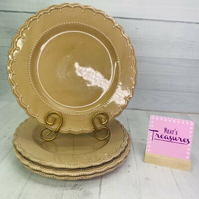 Tabletops Gallery LE PROVENCE Embossed Scalloped Stoneware Dinner Plates Set 4