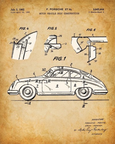 Original Porsche Patentdrucke - 4er Set Fotos (8x10) ungerahmt - tolles Geschenk - Bild 5 von 7