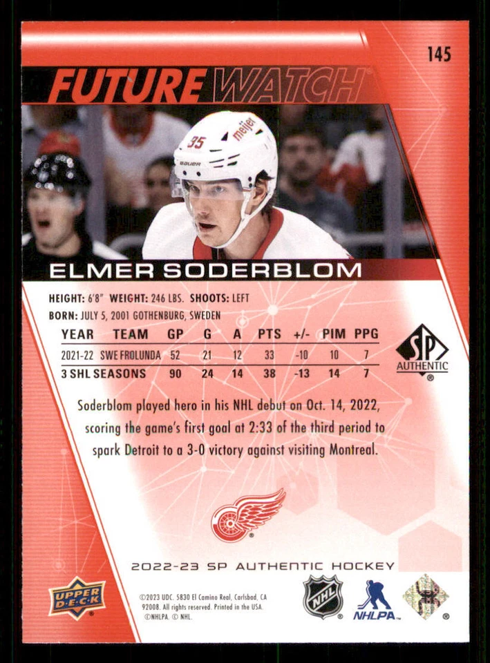 2022-23 SP Authentic Limited Red #145 Elmer Soderblom FW - Image 2 of 2
