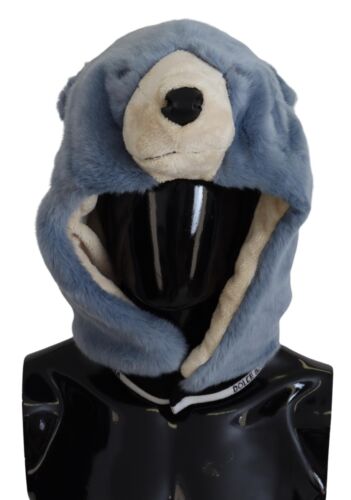 DOLCE & GABBANA Kapelusz Poliester Niebieski Niedźwiedź Futro Cała głowa Czapka Jeden rozmiar Sugerowana cena detaliczna 1200 USD - Zdjęcie 1 z 10