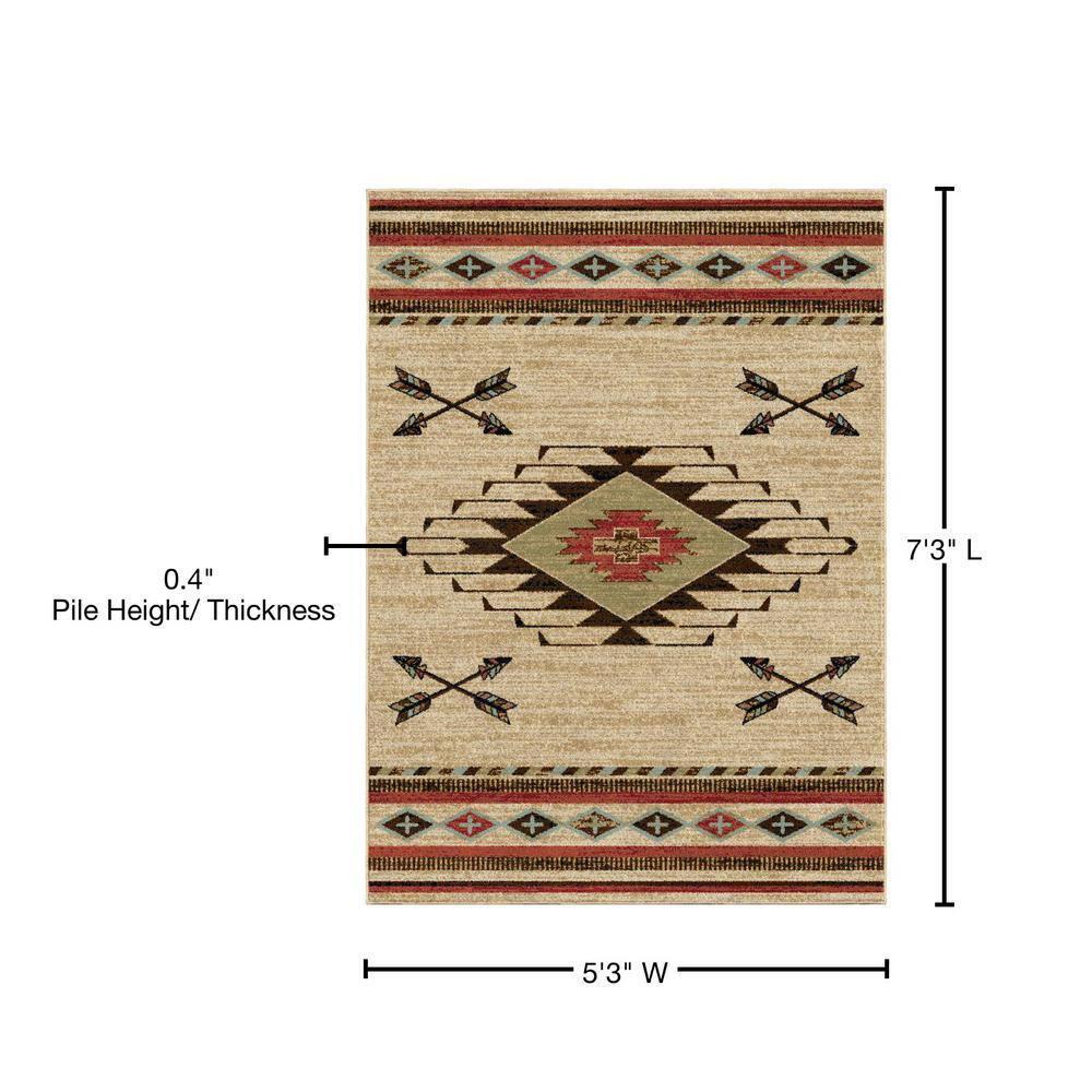 Rustic Southwestern Native American Style Arrowhead Area Rug Tan