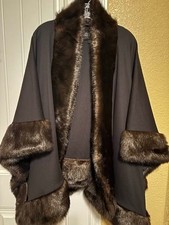 Donna Salyers Fabulous Furs Brown Faux Fur Black Cape Shawl Wrap One Size