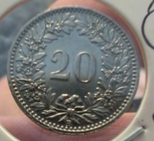 1927 Switzerland 20 Rappen Coin Key Date stunning condition