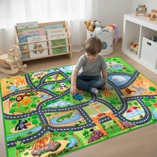 Car Rug Play Mat,59" 39.4" Zoo Park Road Car Mat for Kids,Non-Slip Animal Car