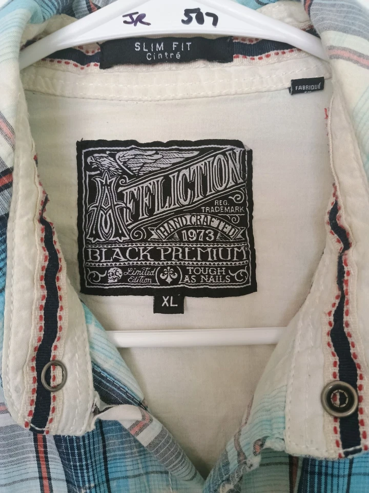 Affliction Black Premium Plaid Shirt XL Slim Fit Pearl Snap Button Long Sleeve - image 2 of 4