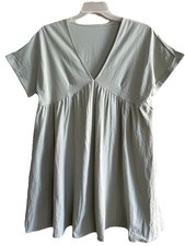 Shein Vacay Women’s Babydoll Dress Size L Green V-Neck Short Sleeve Casual
