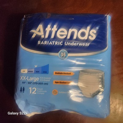 Attends Bariatric Underwear XX-Large Severe Absorbency White 12 Pack