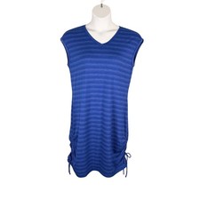T by Talbots Dress Womens LP Blue Striped Side Scrunch with Tie V-neck