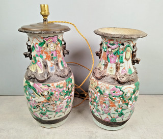 Lot de 2 PIEDS de LAMPES Porcelaine de Chine Asiatique Vase Nankin ASIE G53