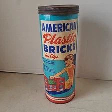 Vintage American Plastic Bricks by Elgo No. 705 Collectible Building Canister