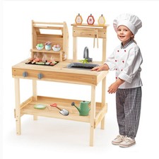Wooden Barbecue Grill Playset with Play Food Grilling Tools Accessories