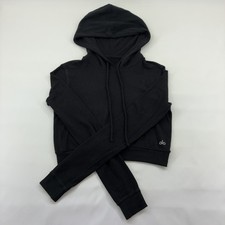 Alo Yoga Cropped Hoodie Womens S Black Soft Fleece Pullover Lightweight GUC