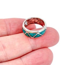 Southwest Crushed Turquoise Band Ring Size 5.25 Vintage Sterling Silver 925