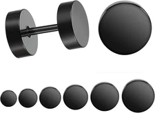 Aretes Para Hombre Y Mujer Stud Negros Ronda Acero Inoxidable 6 Pares 5Mm-10Mm