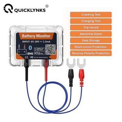 QuickLynks BM6 12V 24V Car Bluetooth Battery Test Data Storage For Android IOS