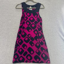 VTG Express Silk Retro Print Dress Women's S Fuchsia Black Y2K Event Statement