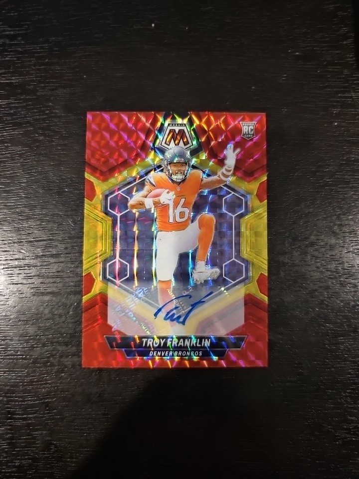 Troy Franklin 2024 Mosaic #378 Rookie Autographs - Choice Fusion Red & Yellow