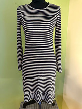 Michael Kors Black/White Striped Crew Neck Long Sleeve Sheath Knit Dress S