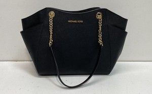 Michael Kors Black Saffiano Leather Jet Set Large Tote Bag Gold Hardware