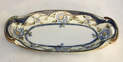 Hand Painted Noritake Morimura Celery Dish Bowl  Cobalt Gold Granny Core 10-1/2 