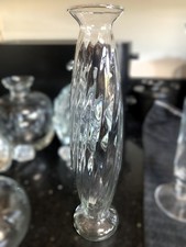 Vintage Crystal Glass Twisted tall table vase with fluted top 9 1/2" tall