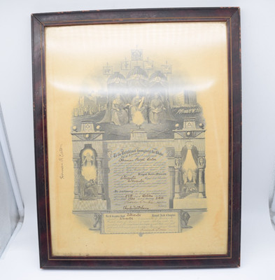 1920 Royal Arch Mason Certificate Worcester MA Framed Masonic Document