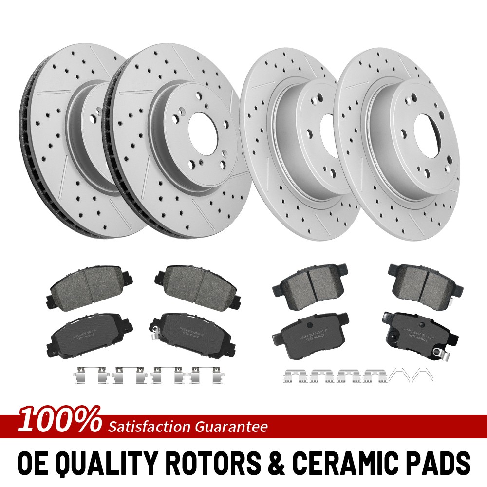 Front & Rear Drilled Brake Rotors Ceramic Pads For 2013 2014-2017 Honda Accord