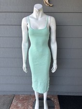 Mint Green Knit Bodycon Dress with Strappy Sleeves and Side Slit Midi Sizes-M