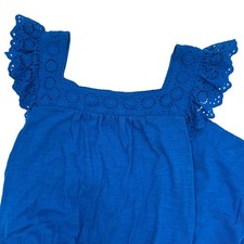 Talbots Eyelet Slub Knit Fit & Flare Dress Women's Petite Large Royal Blue NEW