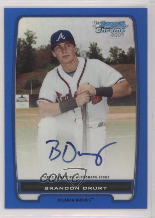 2012 Bowman Chrome Prospects Blue Refractor 77/150 Brandon Drury #BCP18 Auto 0rf