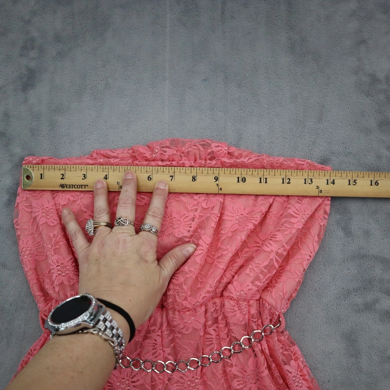 VETEMENTS Abito Diva Apparel donna M rosa maglia floreale senza spalline cintura alto basso outwear