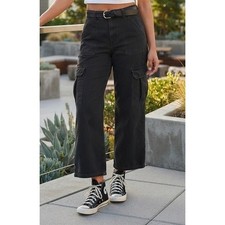 Aeropostale Mid Rise Straight Leg Cargo Pants Women's M Black Canvas Utility