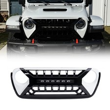 Front White Black Armor Grille Woff-road Lights For 18-24 Jeep Wrangler Jl Jt