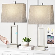 Touch Control Table Lamps 23.5" 3-Way Dimmable Set of 2 with USB A C Ports