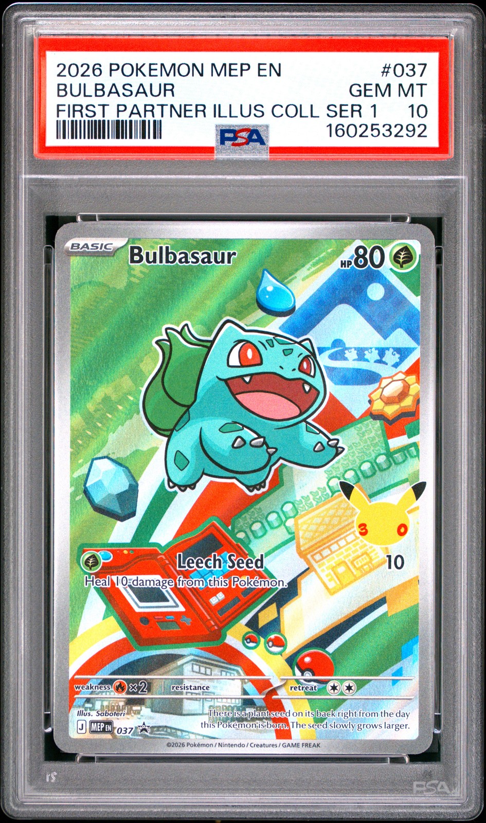 2026 POKEMON MEP FIRST PARTNER ILLUSTRATION COLLECTION #037 BULBASAUR PSA 10