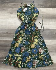 Velvet Graham Spencer Dress Midi Sundress FlowerString Cinched Blue Green Sz S