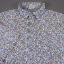 Johnnie-O Polo Shirt Mens Medium Blue Green Hangin' Out Cactus Geometric Cotton