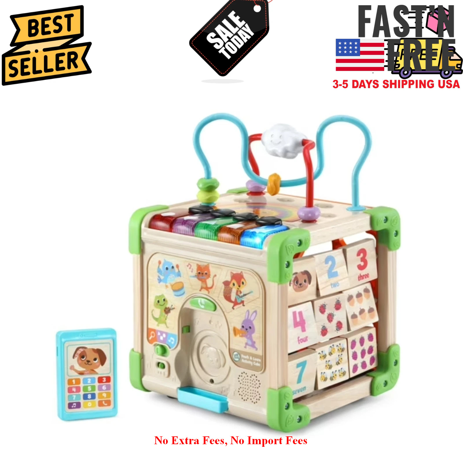 LeapFrog Touch & Learn Wooden Activity Cube Wood Baby and Toddler Toys, NEW USA