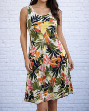 Naturals d&co Tropical Leaf Print Sleeveless Midi Dress Size M Cotton Blend NM