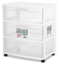 Wide 3 Drawer Storage, Plastic Rolling Organization Cart, White