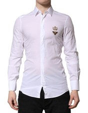 Dolce & Gabbana White GOLD Crown Bee Cotton Formal Dress Men's Shirt