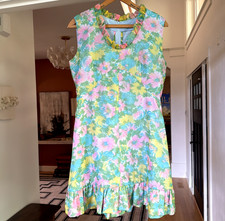 VTG 60s Pastel Floral Ruffle Shift Dress Sleeveless Mod GoGo Size 2 Colorful