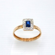 Anello da donna con baguette blu e zirconi in oro 18 carati Made In Italy