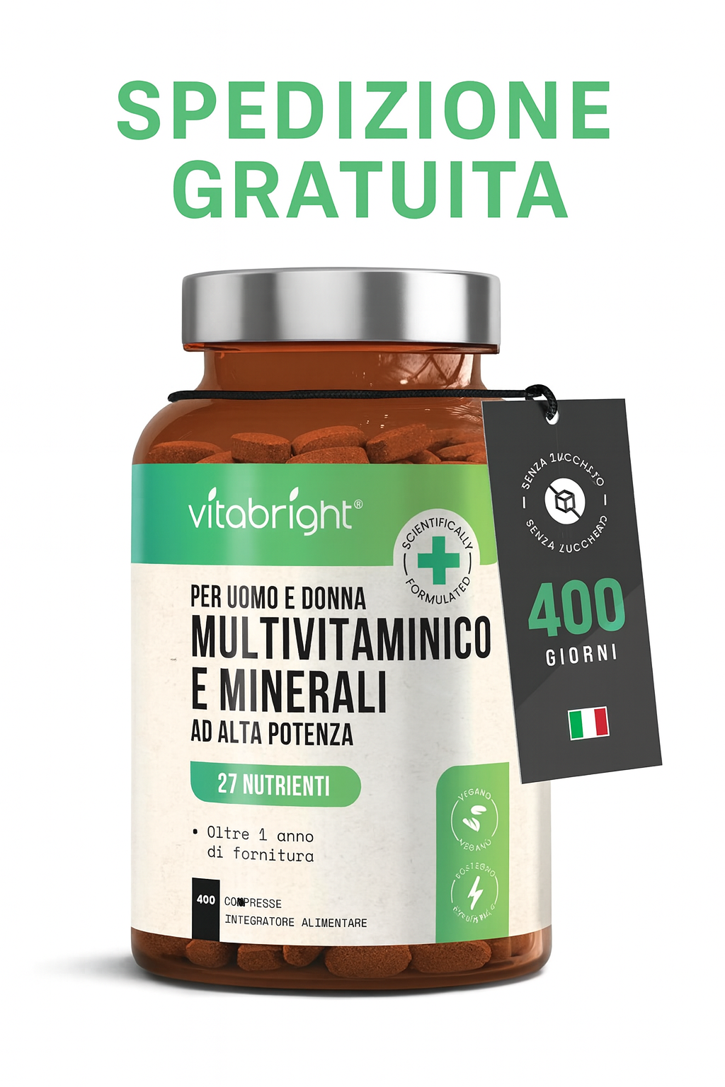 Multivitaminico Completo Uomo/Donna Stanchezza SENZA ZUCCHERO LATTOSIO GLUTINE
