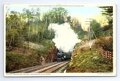 C1909 Postcard, Train Tunnel Boundary Line Mass. & New York, Po. Hinsdale Mass.