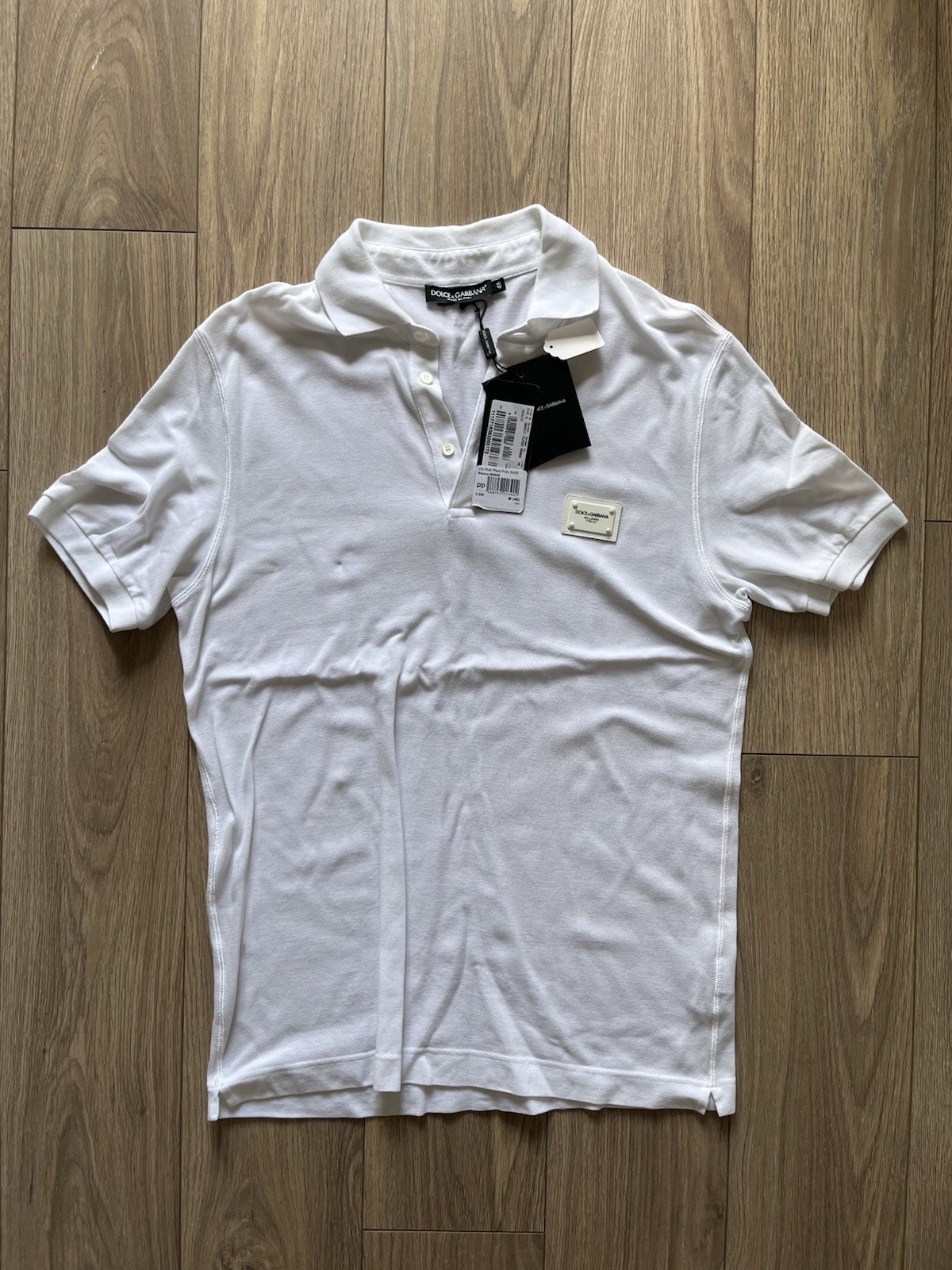 Dolce And Gabbana Plaque Polo Shirt - Mens Medium - White £350 RRP!