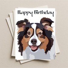 Tarjeta de cumpleaños de perro pastor australiano dibujada a mano con sobre