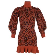 Ulla Johnson Joni Printed Ruffled Hem Mini Dress In Rust Wool Women Orang Size 2