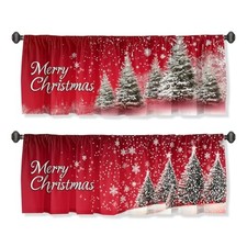 Curtain Valance for Windows 2 Pack, Red 54"W x 18"L Pack of 2 Christmas