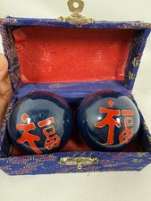 Chinese Baoding Health Balls Yin Yang Stress Relief Hand Exercise Therapy Blue